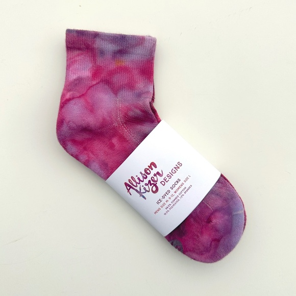 Burgundy Tie Dye Socks Mens Red Purple Ice Dye Ankle Socks Mid Crew Hand Dyed - Picture 2 of 4
